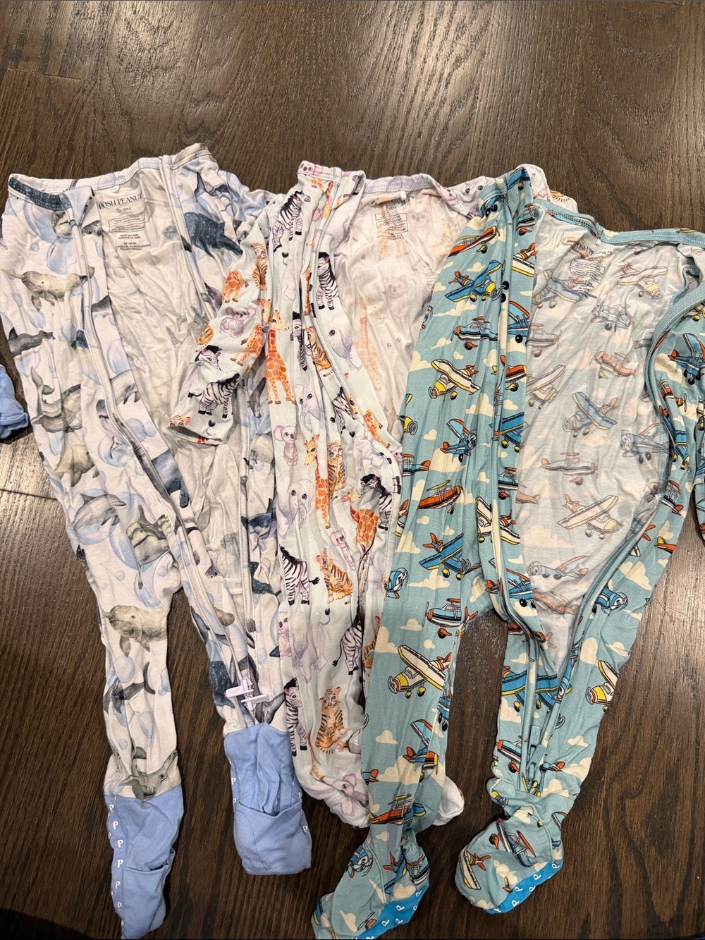 Unbranded Kids One-Piece Footed Pajamas - Blue Animal & Airplane Prints